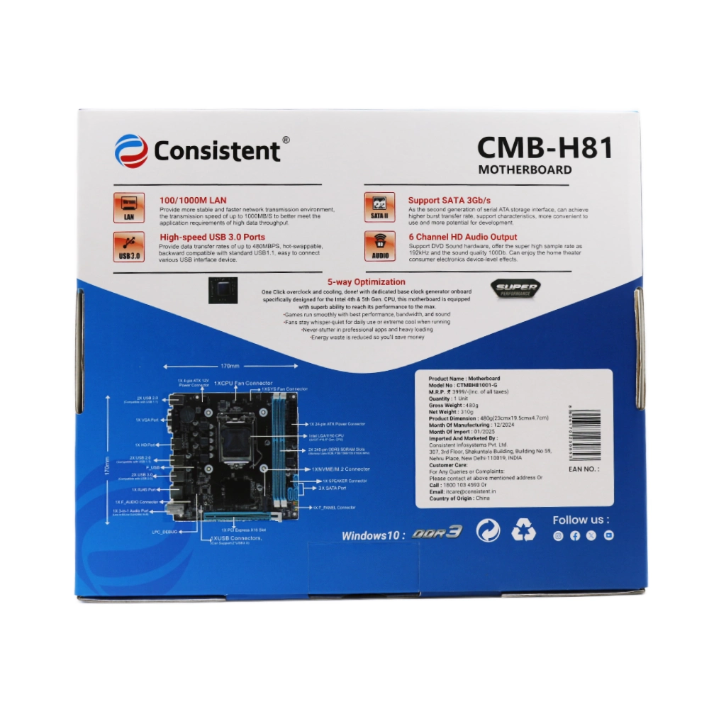 Consistent H81 DDR3 Motherboard For 4th GEN With NVMe Slot view 2